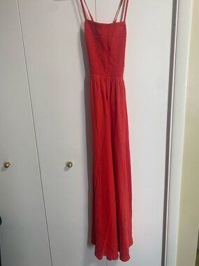 American Eagle Outfitters Red Smocked Strap Jumpsuit